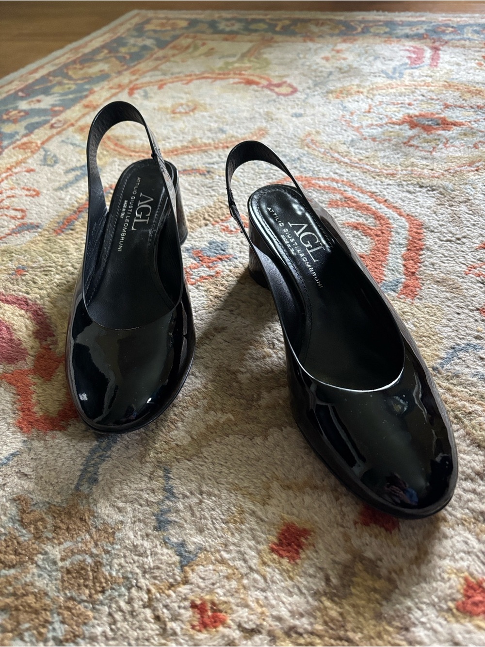 AGL Black Patent Slingback Block Heels